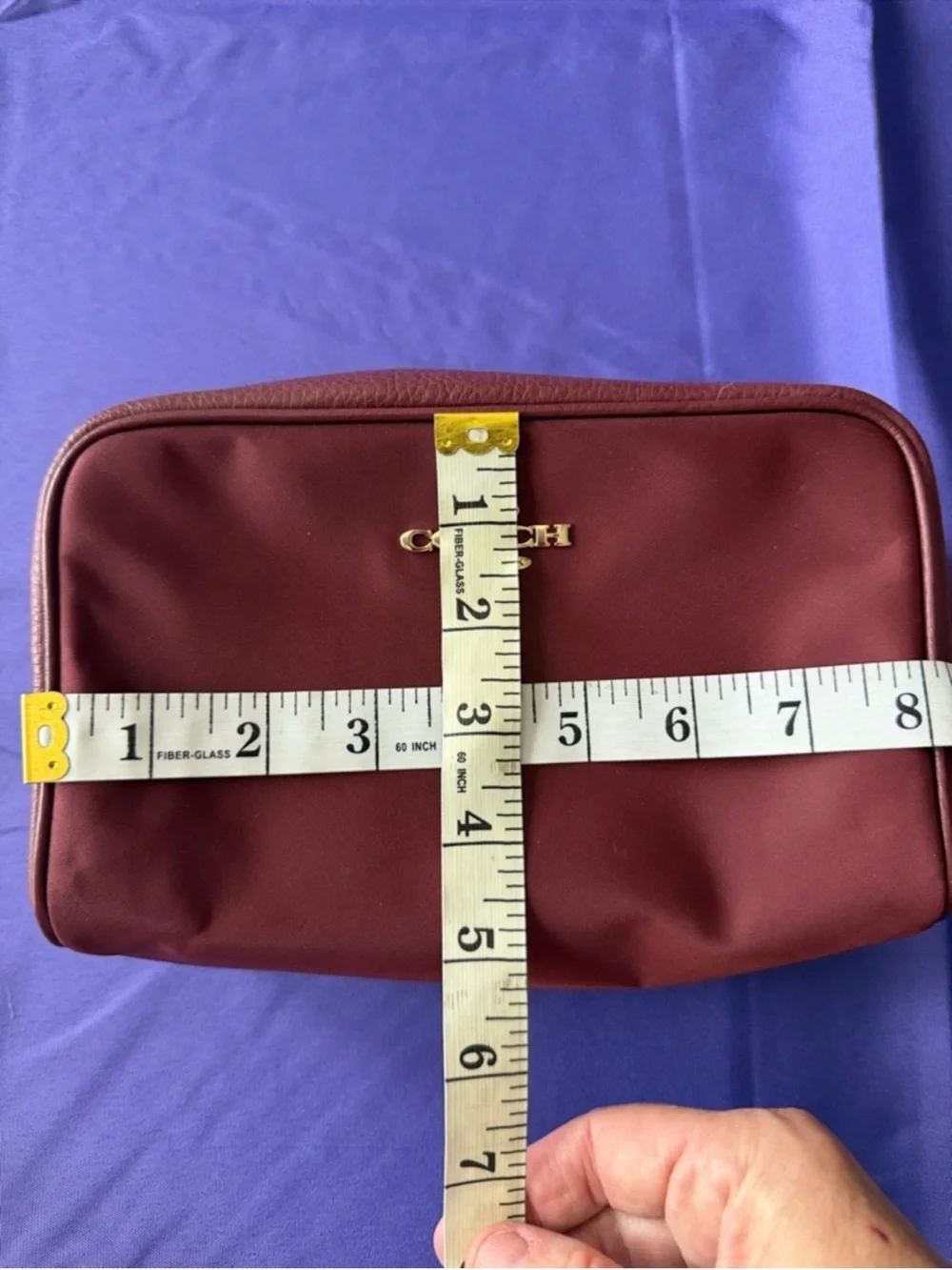 Coach Ellis Nylon Cosmetic Case in Burgundy Wine Color Gold Accents